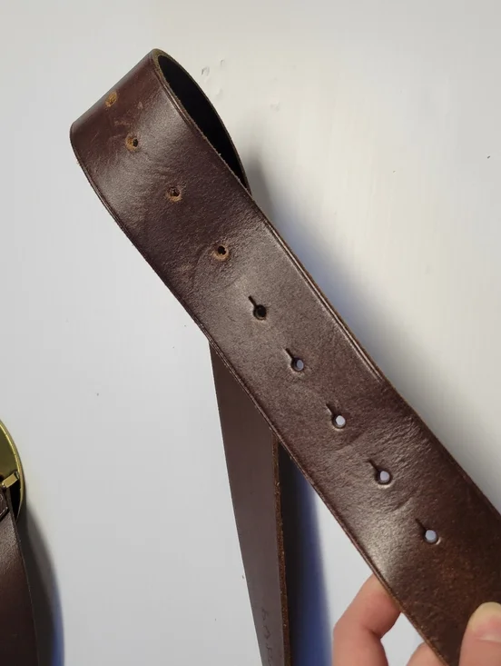 Ralph Lauren Brown Leather Belt L Genuine Leather Large Brass Buckle Vintage - Picture 7 of 8